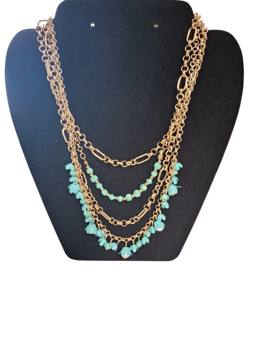 Gold-Tone Layered Necklace with Turquoise Bead Accents